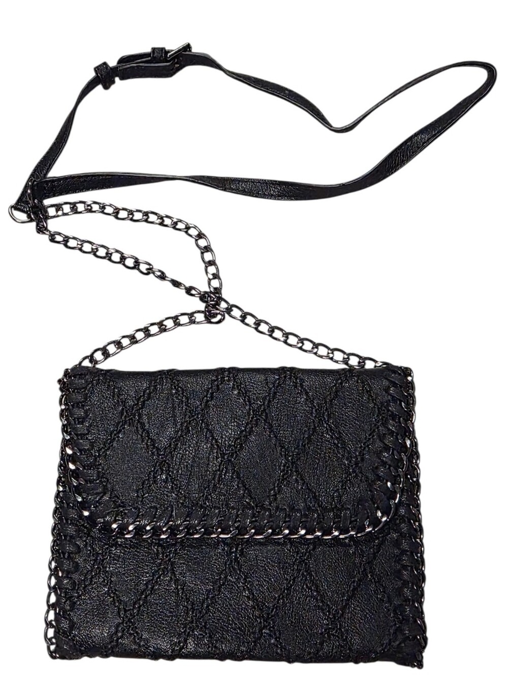 Urban Expressions Black Quilted Crossbody Clutch Chain Strap Faux Leather Purse